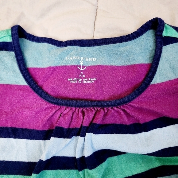 Land's End Long Sleeve Striped Dress Girl's Small S 7-8 Pockets Round Neck EUC - Picture 6 of 8